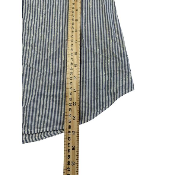 L'AGENCE Laurent Metallic‎ Button Up Blouse Ivory Blue Gold Stripes Womens Sz XS - Picture 8 of 13